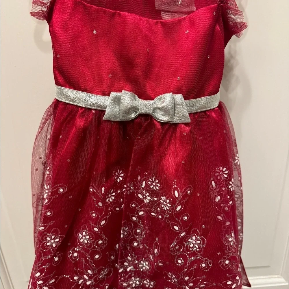 NWOT Jona Michelle 2T Red and Silver Formal Girls Dress with Ruffle Sleeves